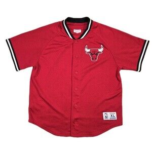 Mens Mitchell & Ness Chicago Bulls Mesh Button Up XL Red Black
